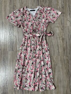 Mikarose Pink Floral Wrap Midi Dress